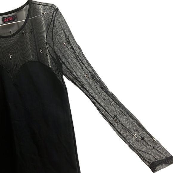 Motel Rocks, 74% Cotton, Long Sleeves, Cowl Neckline Dress, Black/Design, Large - Picture 5 of 7